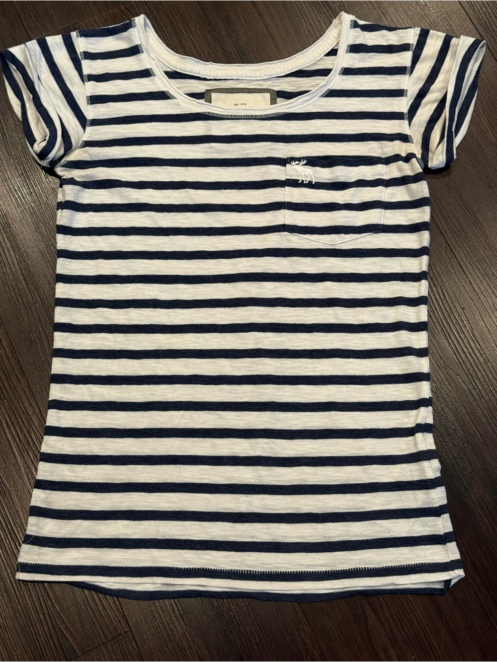 Abercrombie & Fitch Navy & White Striped Short Sleeve Pocket Tee